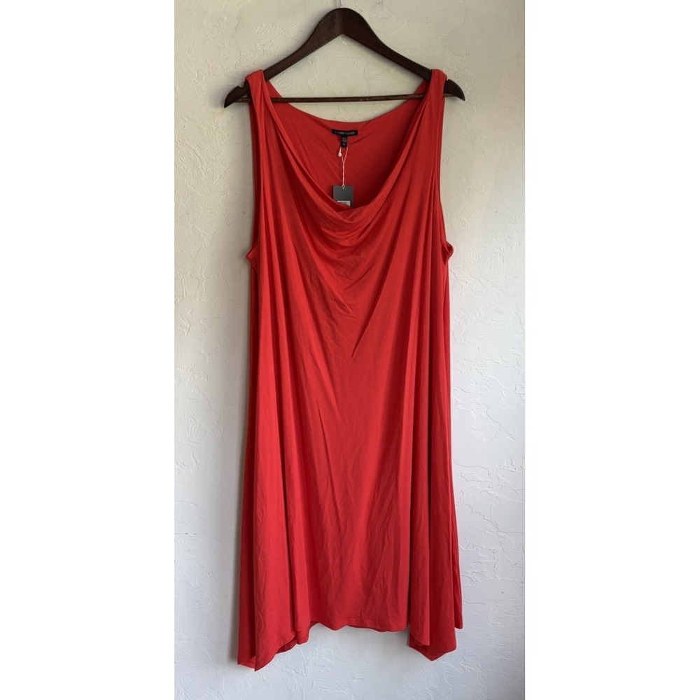 Eileen Fisher Red Cowl Neck Knee Length Dress XL NWT Minimalist Quiet Luxury